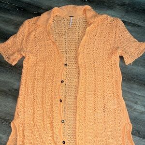 Free People Orange Top Soda Pop Crochet Cardigan